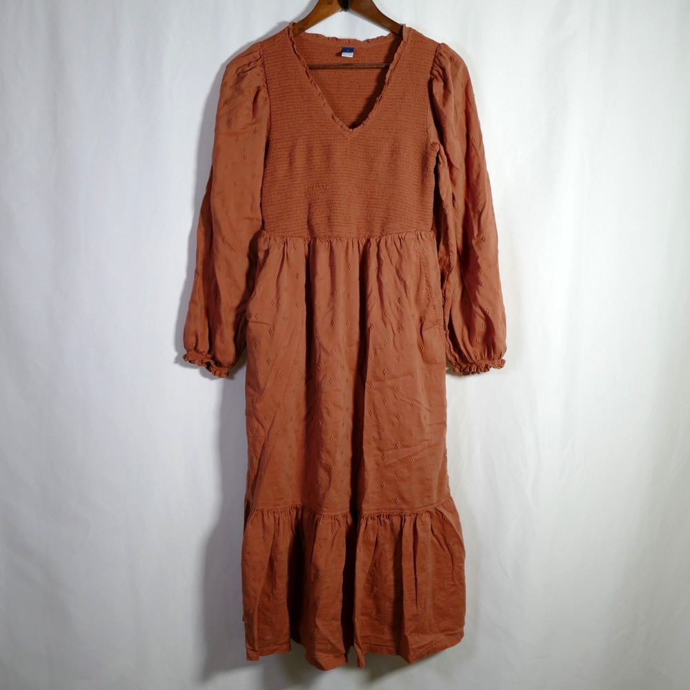 Old Navy Cottagecore Tiered Midi Peasant Dress Size M Smocked Puff Sleeve Boho